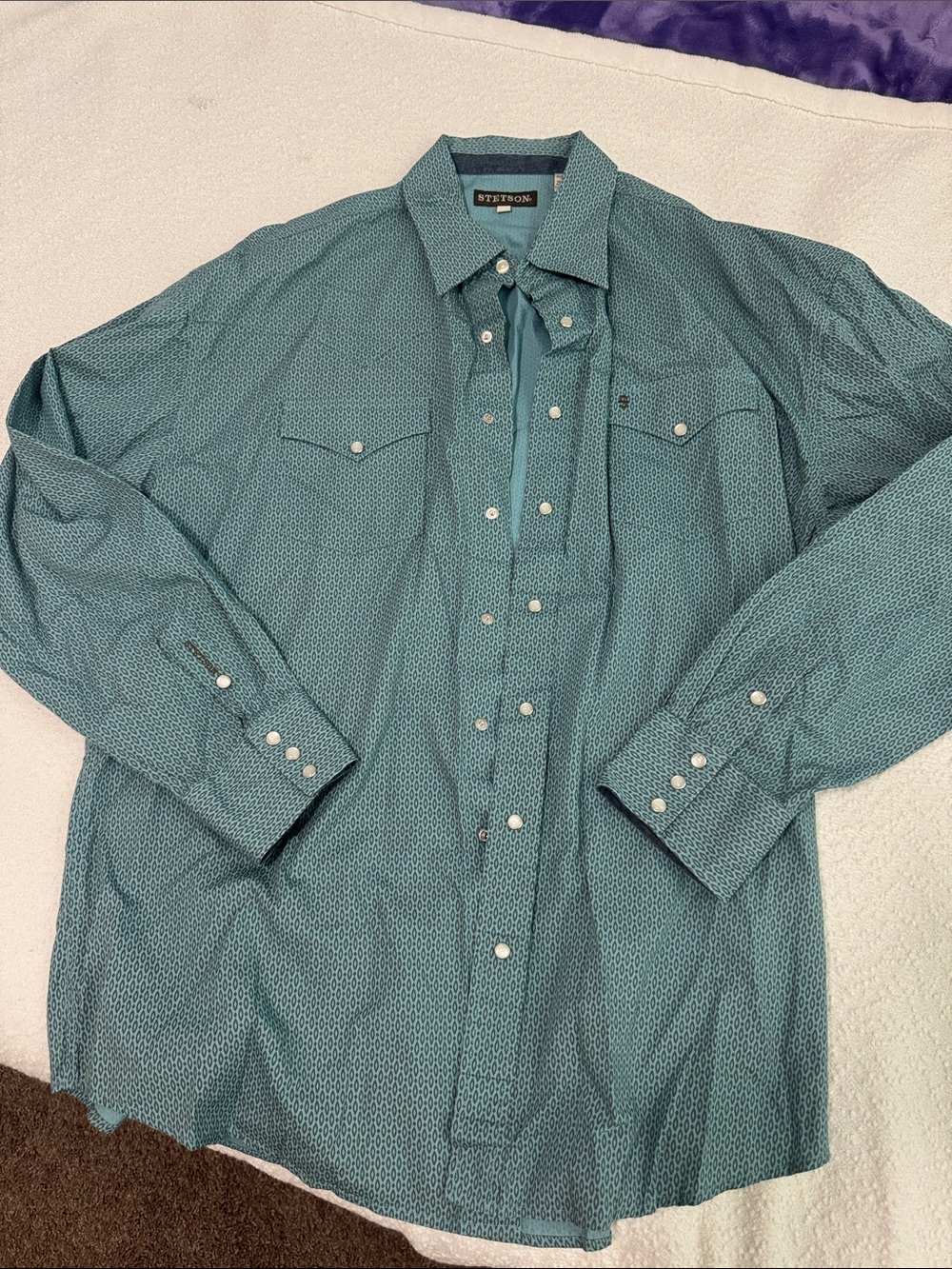 Stetson Teal Micro-Pattern Western Button-Down Shirt - Men's